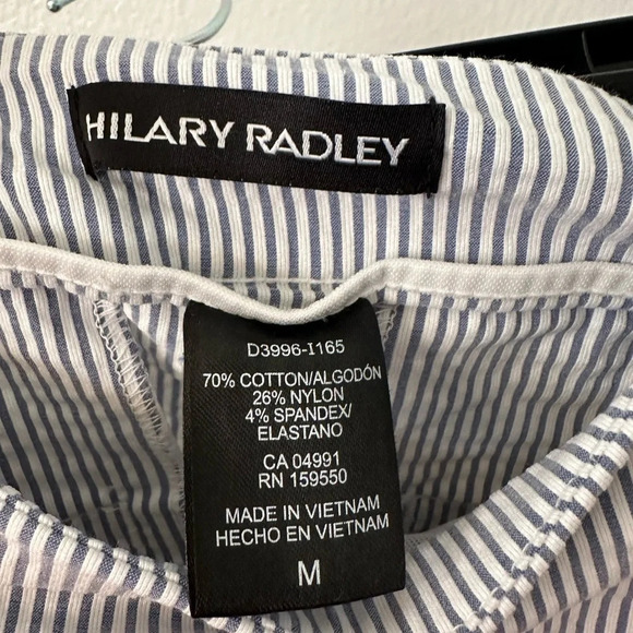 HILARY RADLEY Light Blue & White Stripe Elastic Waistband Medium Pants - Picture 6 of 6